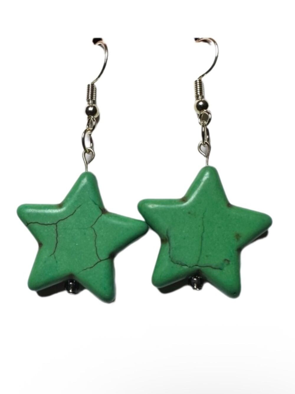 Green howlite earrings handmade gold tone color